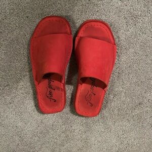 FREE PEOPLE red suede slides